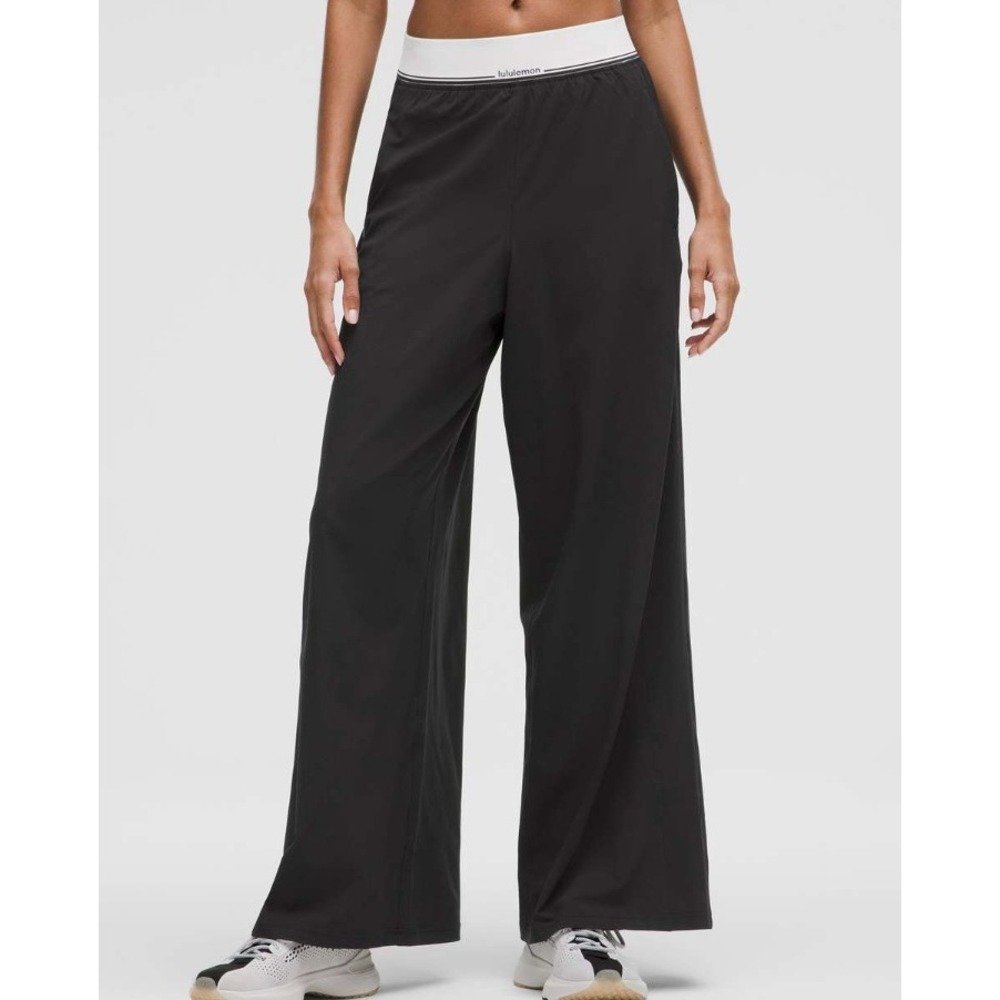 Lululemon Swift High-Rise Wide-Leg Logo Pant in Black sz XXS